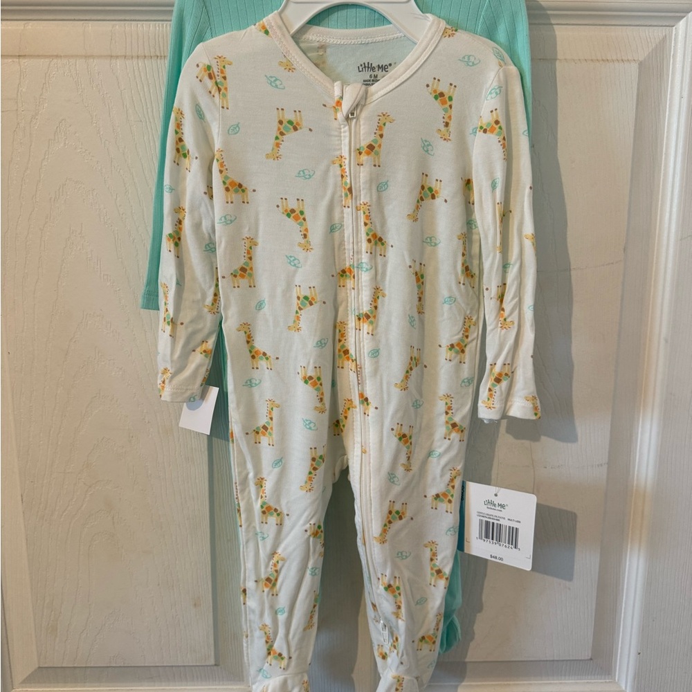 BRAND NEW! little me onesie set with giraffe print onesie and teal onesie
